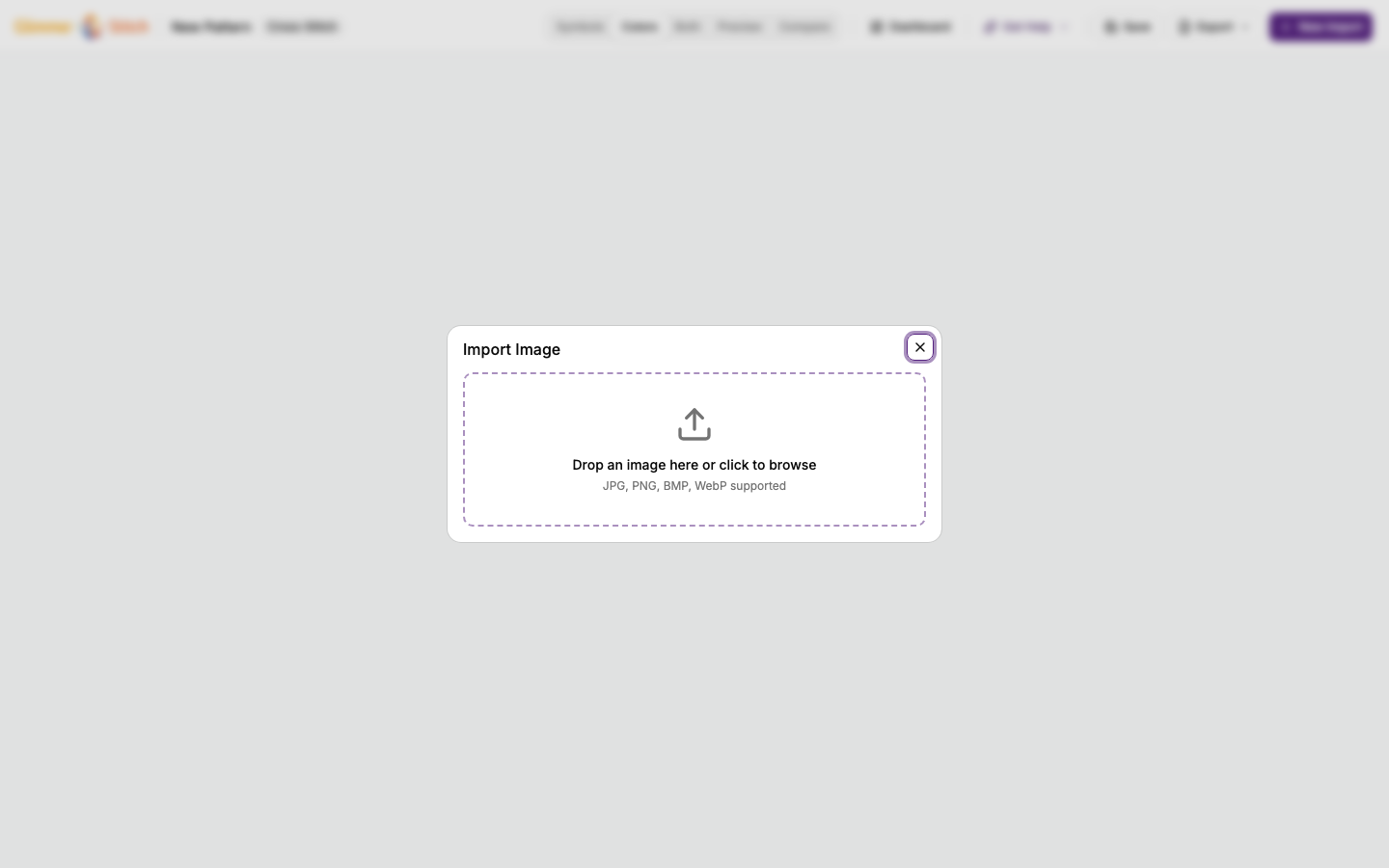 Upload dialog — drag and drop your photo or click to browse